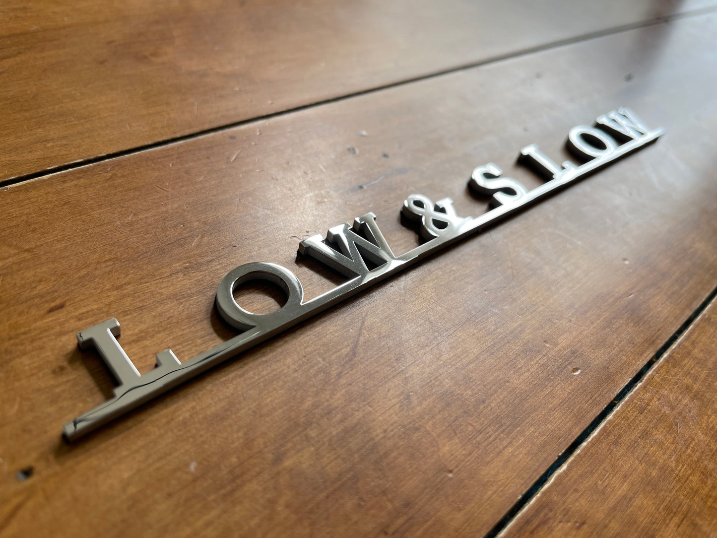 Low&Slow rear hatch stainless steel script