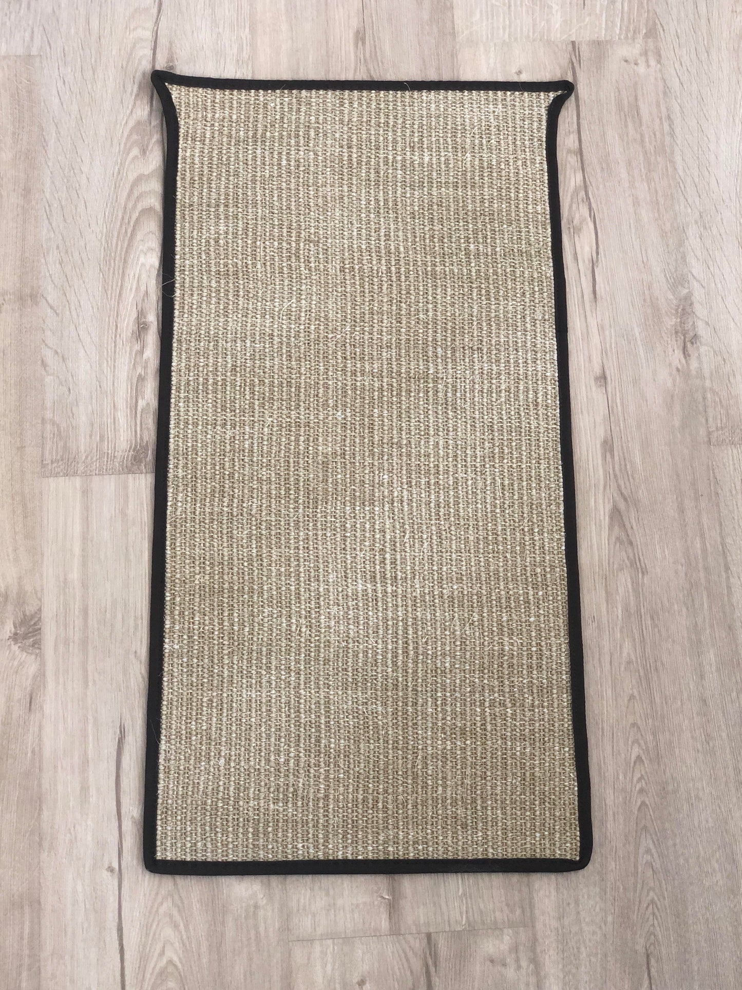 Natural Sisal Split Bus Walk Through Mat Fine Weave Fudge With Black Egde Trim