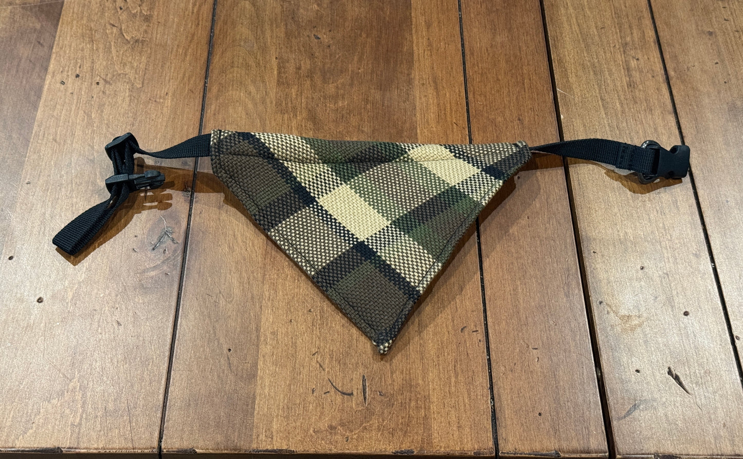 Westfalia Beige plaid material dog bandana.