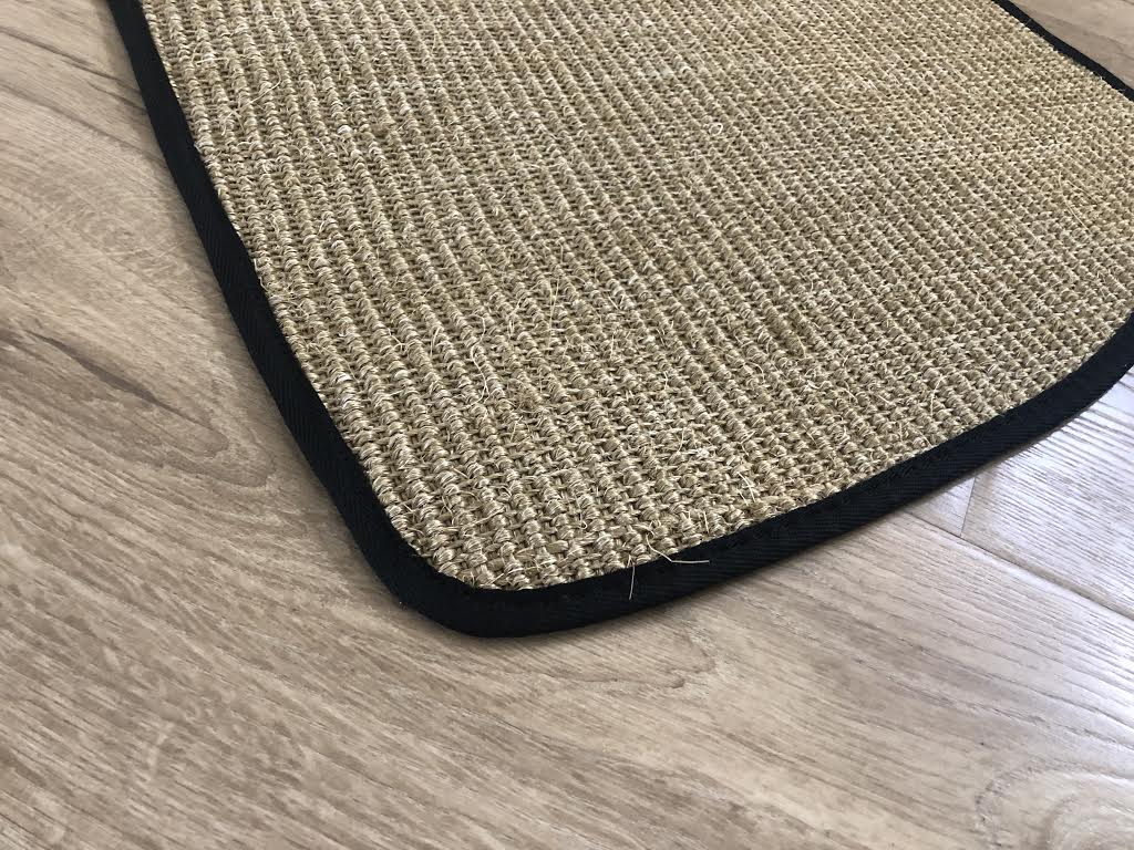 Natural Sisal Split Bus Wheel Arch Mats Fine Weave Fudge With Black Egde Trim