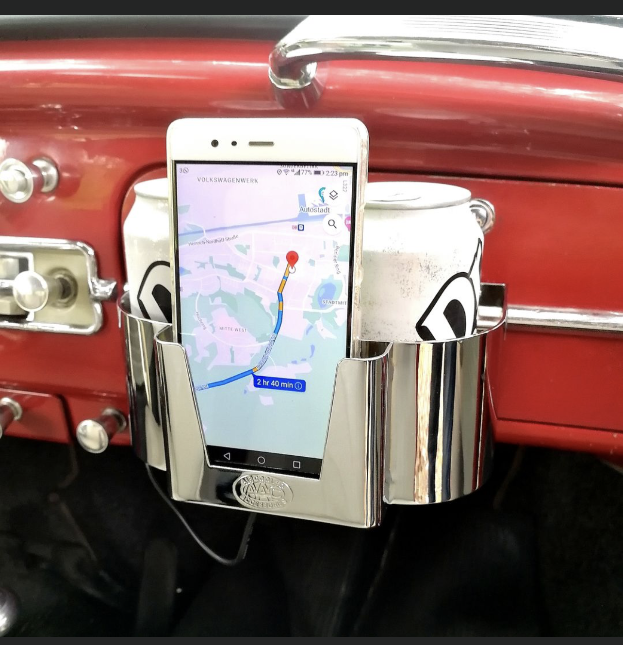 Dual Drink and Phone Holder Beetle - Chromed