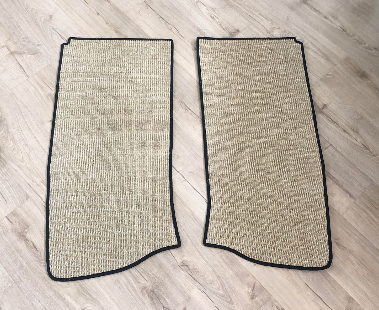 Natural Sisal Split Bus Wheel Arch Mats Fine Weave Fudge With Black Egde Trim